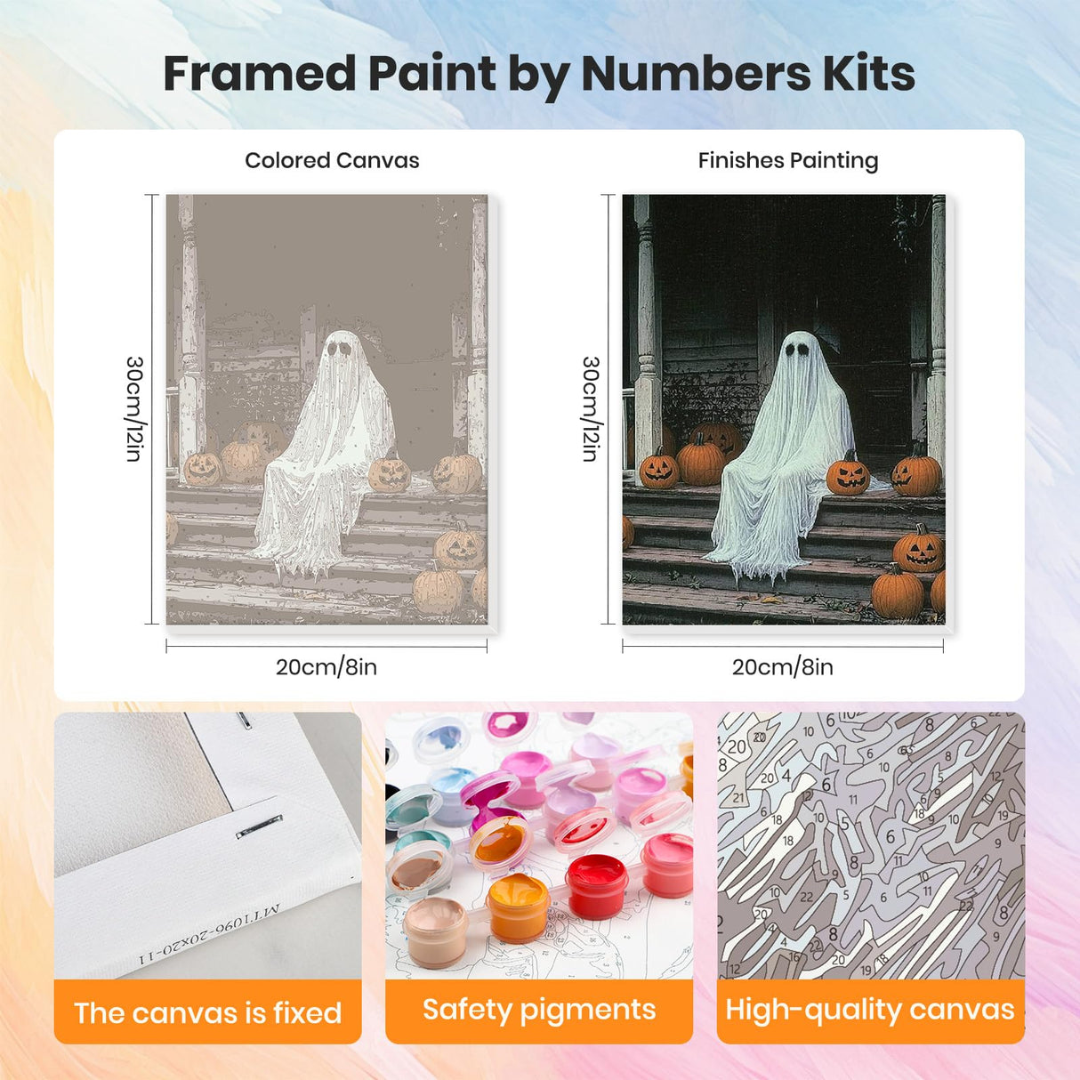 HEIBAGO Halloween Framed Paint by Numbers Kit for Adults, Ghost Paint by Numbers for Adults Beginner, Adult Paint by Number Kits on Canvas, Painting by Numbers for Gift Home Wall Decor 12 * 16 inch HEIBAGO