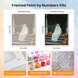 HEIBAGO Halloween Framed Paint by Numbers Kit for Adults, Ghost Paint by Numbers for Adults Beginner, Adult Paint by Number Kits on Canvas, Painting by Numbers for Gift Home Wall Decor 12 * 16 inch HEIBAGO