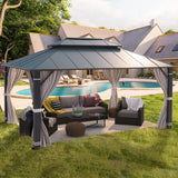 YOLENY 12' x 16' Hardtop Gazebo, Permanent Outdoor Aluminum Patio Gazebo with Aluminum Composite Double Roof for Patio Lawn and Garden, Curtains and Netting Included YOLENY