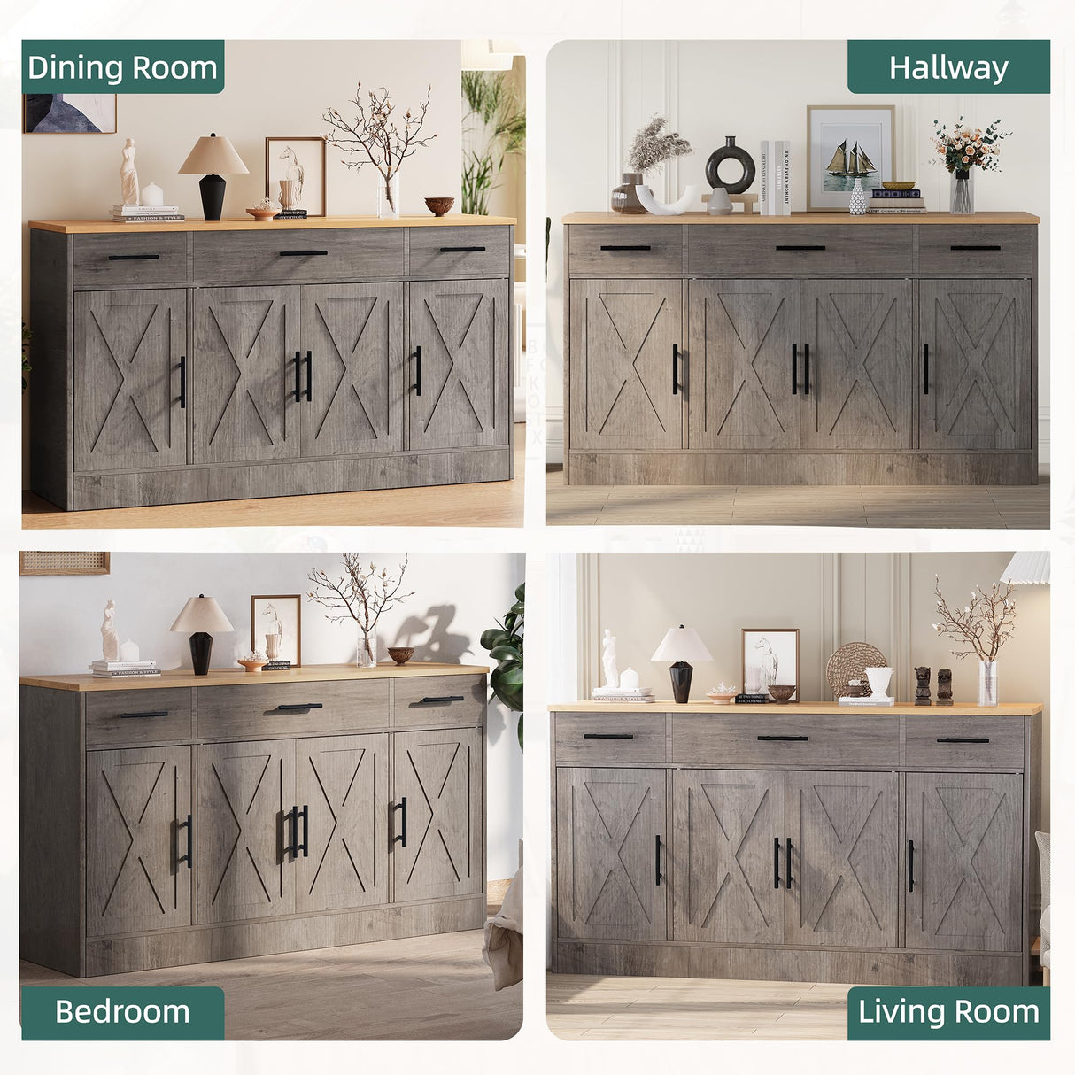 Shintenchi Buffet Cabinet with Storage,53.4" Large Kitchen Storage Cabinet with 3 Drawers and 4 Doors,Wood Farmhouse Buffet Sideboard with Adjustable Shelf for Kitchen Living Room,Ash Grey Shintenchi