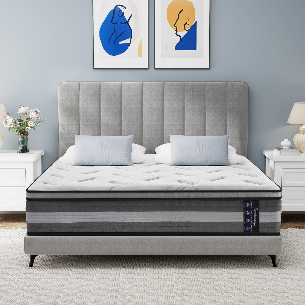 SURLUNKEYS 14 Inch Hybrid Mattress - Queen Size Mattress Medium Firm with Memory Foam, Individual Pocket Springs for Motion Isolation, Enhanced Edge Support, White SURLUNKEYS