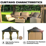 10’x12’ 4-Side Wall Gazebo Privacy Curtains with Zipper for Lowe's Allen Roth #GF-12S004B-1 / GF-12S004BTO / TPGAZ17-002, 4-Panels Sidewall Curtains Replacement for 10-ft x 12-ft Gazebo (Khaki) Fengind