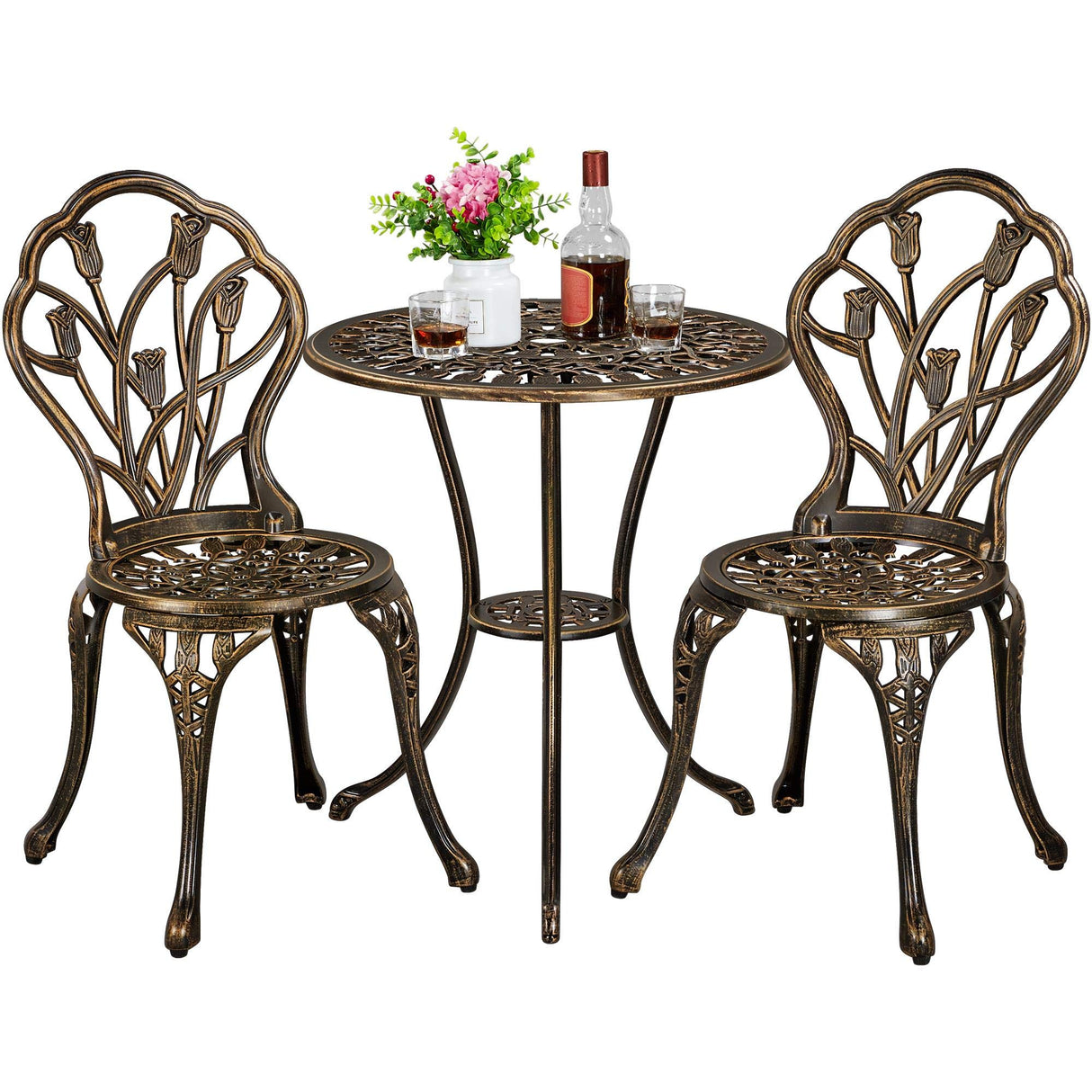 Yaheetech Patio Bistro Sets 3 Piece, Outdoor Rust-Resistant Cast Aluminum Garden Table and Chairs, Bronze Yaheetech