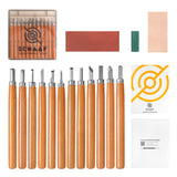 Beginner-Friendly Wood Carving Kit, 15pc Wood Carving Tools Set with Razor Sharp Carving Knives & Mini Chisels, Linoleum Carving Tools, and Woodworking Tools for DIY Crafts from Schaaf Tools (Large) Schaaf Wood Carving Tools