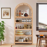 YUCHIATH 5-Tier Solid Wood Open Bookcase, Modern Arched Bookshelf, Home Office Shelf Storage Organizer, Storage Display Rack Shelf for Living Room (Natural) YUCHIATH
