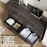 Farmhouse 6 Drawer Dresser for Bedroom, Wood Dresser Chest of Drawers, Wide Dressers Organizer with Metal Handles, Natural Texture Storage Cabinet for Closet, Living Room, Hallway (Dark Rustic Oak) Gyfimoie