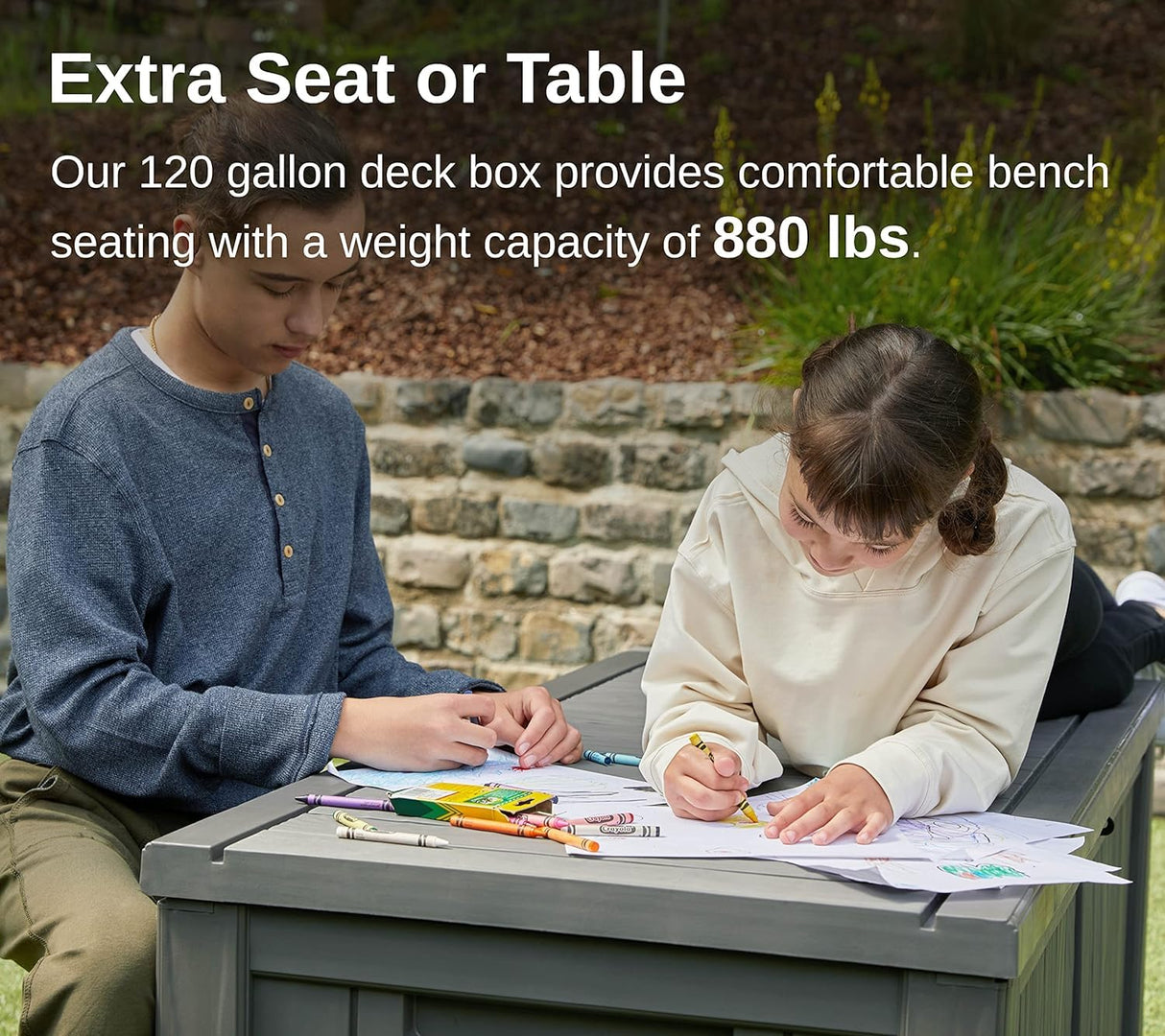 EAST OAK Outdoor Storage Box, 120 Gallon Deck Box with Stainless Steel Rods Large Resin Storage Bin for Patio Cushions, Garden Tools, Waterproof and UV Resistant, Lockable, Grey EAST OAK