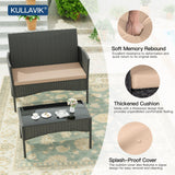 Kullavik 4 Pieces Outdoor Patio Furniture Set,PE Wicker Rattan Chairs Garden Conversation Sets with Tempered Glass Table and Soft Cushions for Lawn,Pool or Backyard,Sand Kullavik