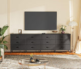Huuger 70 Inch Black Dresser for Bedroom, TV Stand for 65, 75, 80 Inch TV, 12 Fabric Drawer Long Dresser, Wide Chest of Drawer, Storage Units for Living Room Huuger