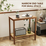 Rattan Side Table Mid Century Modern End Table 2-Tier with Storage Night Stand Narrow Coffee Table Boho Bamboo Living Room Table Bamworld
