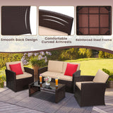 KROFEM 4 Pieces Patio Conversation Set, Outside Rattan Sectional Sofa, Cushioned Furniture Set, Wicker Sofa Ideal for Garden, Porch, Backyard, Brown Color Rattan and Beige Cushion KROFEM