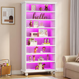 Tribesigns 69-Inch LED-Illuminated 9-Tier Modern Bookcase with Solid Wood Legs - White Tribesigns