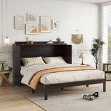 DNChuan Queen Size Murphy Cabinet Bed with Storage Drawer and Charging Station, Foldable Dresser Platform Bed with Oval Rattan Decoration Panel, Space Saving, Espresso DNChuan