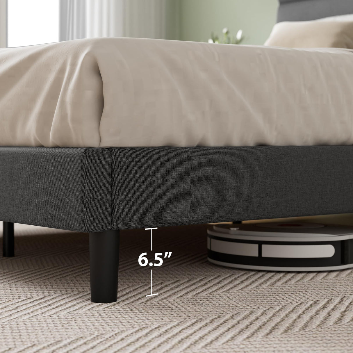 ZINUS Full Piper Upholstered Platform Bed with Horizontal Paneled Headboard, Wooden Slat Support, No Box Spring Needed, Easy Assembly, Eco Friendly Packaging, Dark Grey ZINUS