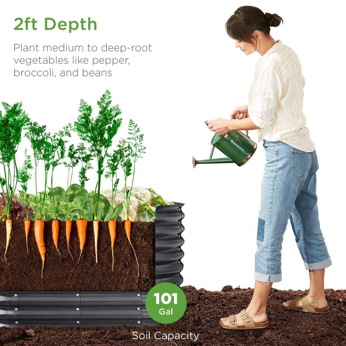 Best Choice Products 4x2x2ft Outdoor Metal Raised Garden Bed, Oval Deep Root Planter Box for Vegetables, Flowers, Herbs, and Succulents w/ 101 Gallon Capacity, Rubber Edge Guard - Charcoal Best Choice Products