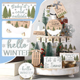 Thyle 16 Pcs Winter Tiered Tray Decor Set Christmas Tiered Tray Decor Hello Winter Snowman Snowflakes Wooden Sign Let It Snow Table Decorations Rustic Farmhouse Ornament for Table Home Kitchen Gift Thyle