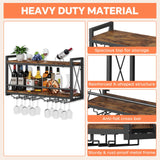 Homeiju Wall Mounted Wine Rack, Bottle & Glass Holder Wood-Metal Retro Wine Rack, Wine Bottles Display Wall Storage for Kitchen Dining Room Home Bar Homeiju