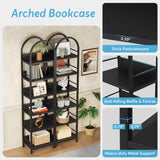 LITTLE TREE 6-Tier Open Bookshelf, 78.7" Tall Arched Bookcase, Black Wooden Bookshelf with Metal Frame, Freestanding Narrow Bookcase Display Shelves for Living Room, Bedroom, Office LITTLE TREE