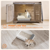 HOOBRO Cat Litter Box Enclosure with Ladder, Hidden Litter Box Furniture with Rechargeable 3-Color LED, Plush, Teaser Balls, 31.5" L x 18.9" W x 22.4" H, All-in-One, Black and Greige BG48MW01G1 HOOBRO