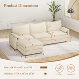 Vesgantti 108" Modular Sectional Sofa, Comfy Cloud Couch with Movable Ottoman Deep Seat Chenille L Shaped Modular Sofa, Sectional Couches for Living Room, Bedroom and Apartment, Beige Vesgantti