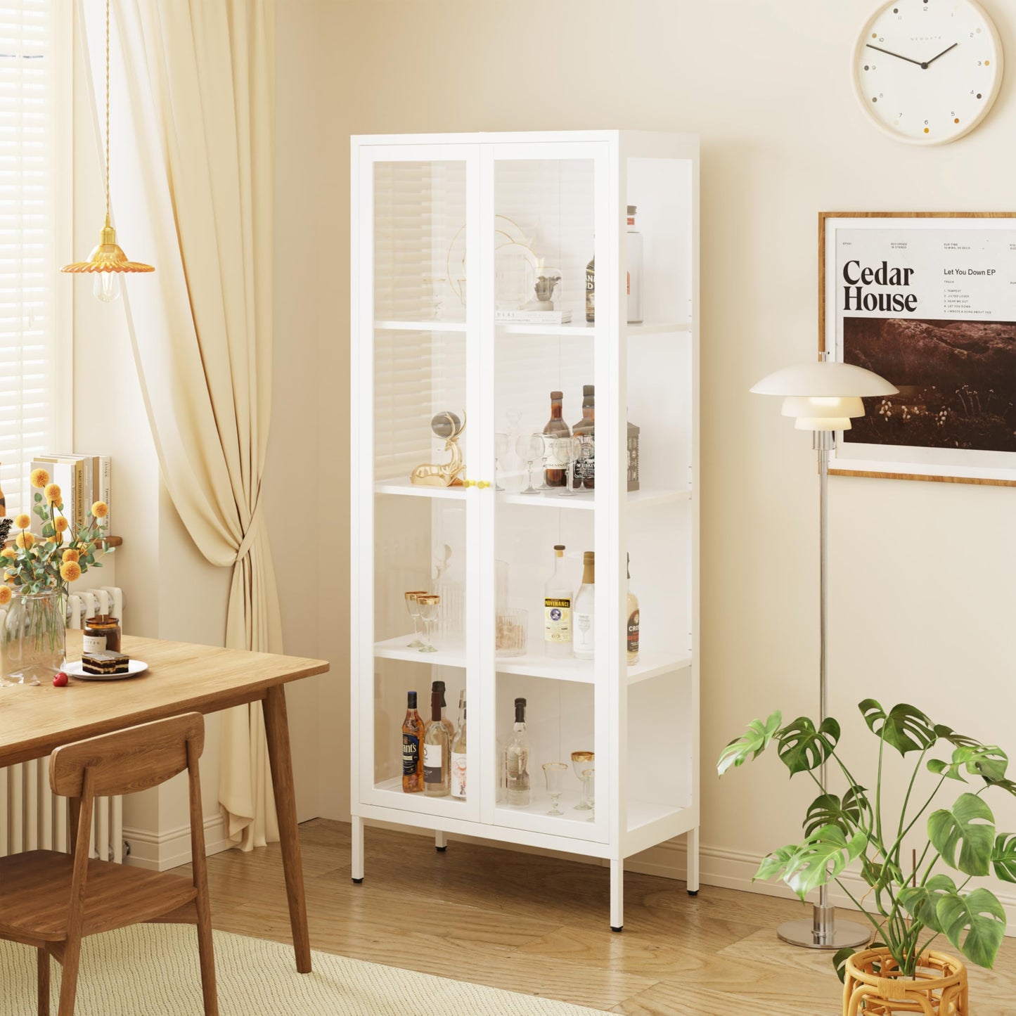 UNICOLY Display Cabinet with Glass Doors, Glass Display Cabinet 4-Tier, Metal Curio Display Cabinet with Tempered Glass Doors for Bedroom, Living Room,Dining Room.White