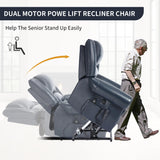 Dual Motor Power Lift Chair, Lay Flat Recliner Chair, Electric Recliner with Massage and Heat for Elderly, Remote Control, Infinite Position, Standing Assistance, USB Ports (Blue, Genuine Leather) Trustyue