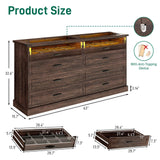 Hlivelood 63" Farmhouse 8 Drawer Dressers for Bedroom, Brown Wood Dresser w/Glass Top&Front Display Organizer, Bedroom Closet Island Chest of Drawers, for Living Room, Bedrooms, Hallway, Brown Hlivelood