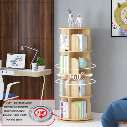 Rotating 360° Bookshelf – 4-Tier Solid Wood Corner Storage Rack for Small Spaces - WoodArtSupply