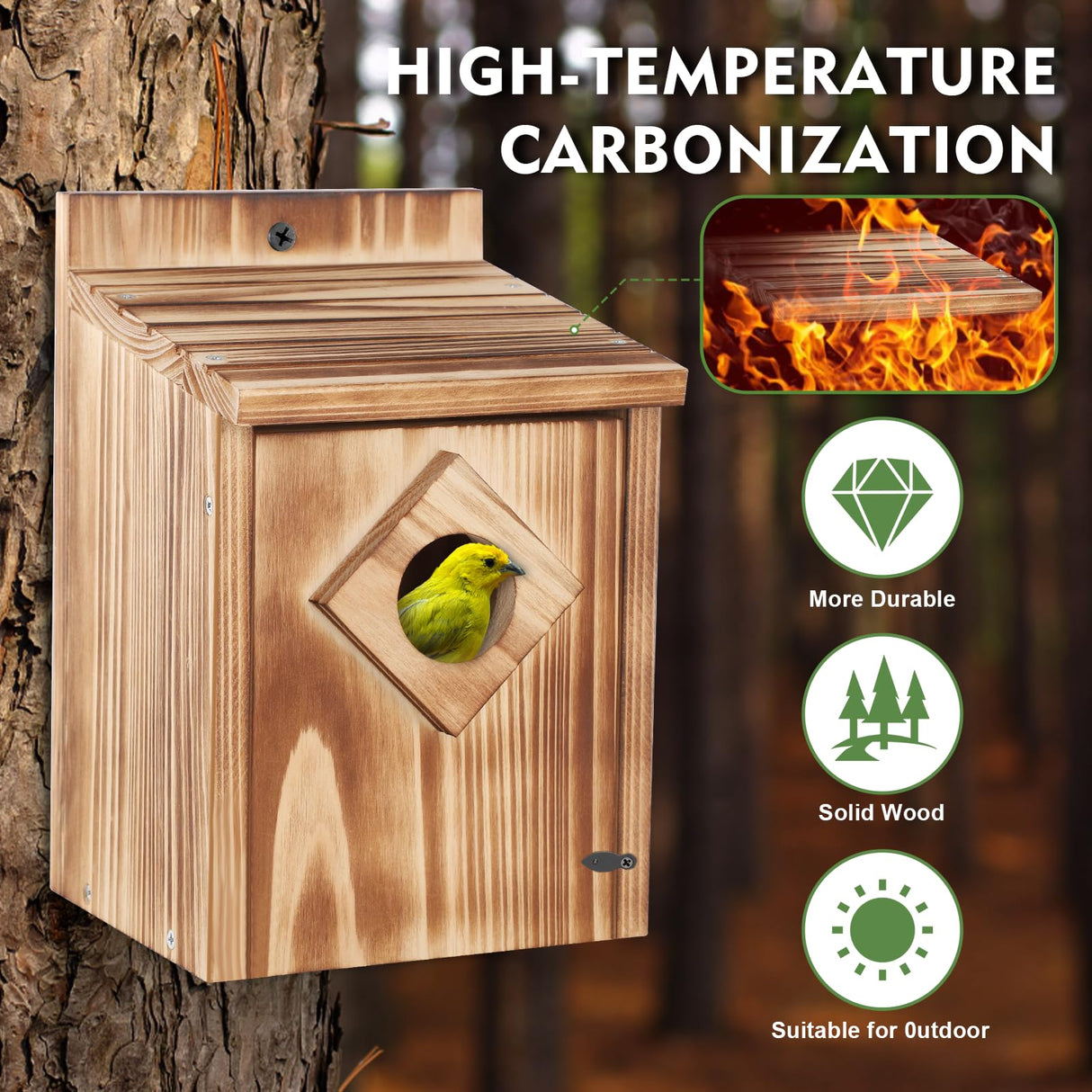 Gtongoko Bird Houses for Outside Clearance 1-3/5” Entrance Hole Wood Blue Birdhouses for Outdoors with Air Vents Easy to Clean Carbonized Wooden Nesting Box for Cardinals Swallows Finches Chickadee Gtongoko