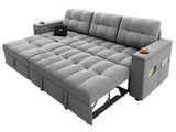 YITAHOME Sleeper Sofa, L-Shaped Sofa Couch w/Chaise & USB, 4-seat Fabric Convertible Couch Bed w/Pull Out Bed & Storage, Reversible Sectional Sofa for Living Room, Light Gray YITAHOME