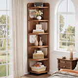 Tribesigns 6-Tier Corner Shelf Stand, 71-Inch Rustic Tall Narrow Corner Bookshelf Bookcase with Storage Rack, Corner Plant Stand Display Shelf Organizer for Living Room, Bedroom, Office Tribesigns