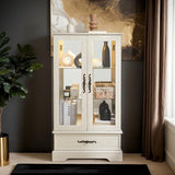 CKEASEAN Curio Cabinet 47" H Vintage Glass Display Cabinet with 3-Tier Adjustable Glass Shelves, Acrylic Mirrored Back Pane, Light Blub Included, China Cabinet for Living Room (White) CKEASEAN