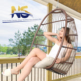 Nicesoul Outdoor Hanging Egg Chair Without Stand, Patio Wicker Swing Egg Basket Chairs with Padded Cushions, 350 Lbs Ceiling Tree Swinging Egg-Shaped Chair No Stand for Indoor Bedroom Porch, Brown NICESOUL