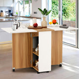 UPHYB Folding Dining Table, Drop Leaf Dining Table with Lockable Wheels, Space Saving Extendable Dinner Table with Storage, Kitchen Table for Small Spaces (White and Wood Grain) UPHYB