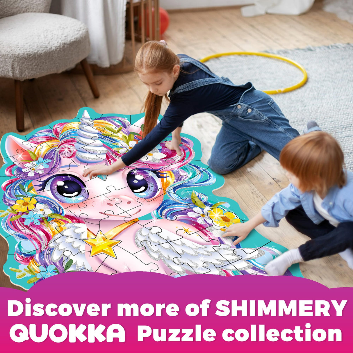 QUOKKA Glitter Floor Puzzles for Kids Ages 3-5 - 2x3 FT 48 Pcs Puzzles for Toddlers 2-4 - Shaped Large Giant Educational Toddler Puzzles Ages 24+ Months - Unicorn Toy Activity Game for Boys and Girls QUOKKA