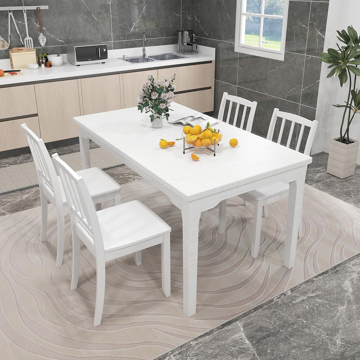 Giantex Farmhouse Dining Chairs Set of 2, Modern Kitchen Chairs w/Rubber Wood Legs & Curved Backrest, Ladder Back Diner Chairs, Wooden Side Chairs for Study, Dining Room, Load 400 LBS, White Giantex