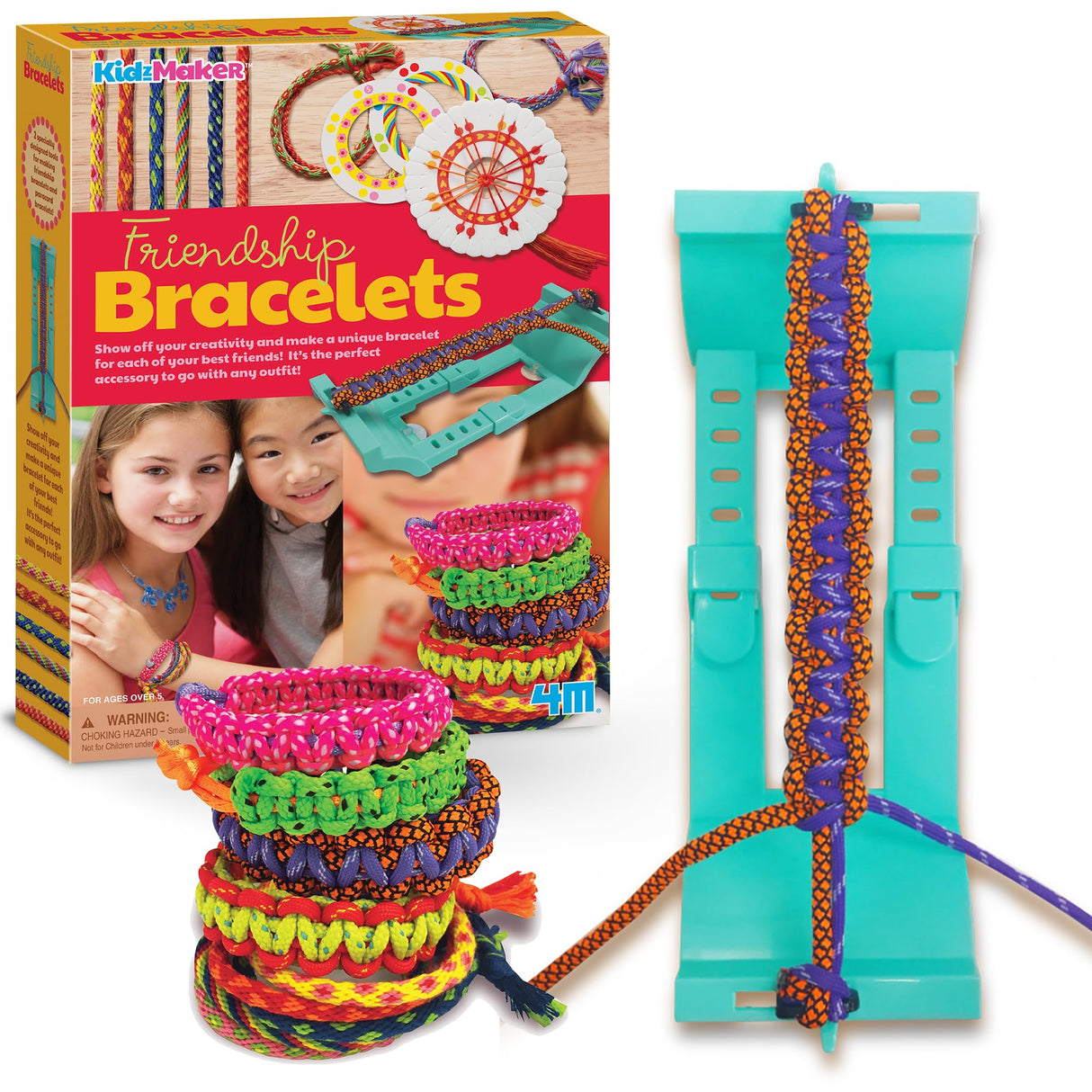 KidzMaker - Friendship Bracelets - DIY Craft Kit for Kids - Create Unique Friendship Bracelet Making KIT with Various Designs and Styles - Includes Braiding Tools, Threads, and Beads for Bracelets 4M