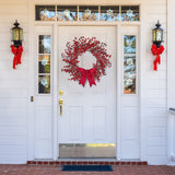 Sggvecsy 18 Inch Artificial Christmas Wreath Red Berry Wreath Handmade Winter Wreath with Bowknot Christmas Decoration for Front Door Home Indoor Outdoor Farmhouse Wall Window Xmas Holiday Sggvecsy