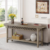 Tribesigns 70.8-Inch Solid Wood Long Console Table, Farmhouse Entryway Table with Storage, Narrow Sofa Table Grey Couch Table for Living Room Entryway Hallway (Gray) Tribesigns