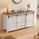 Gizoon Farmhouse Sideboard Buffet Cabinet with Storage, Large Coffee Bar Cabinet with Sliding Barn Doors and Adjustable Shelf, Kitchen Storage with 4 Drawers for Dining Room, Living Room, Retro Gizoon