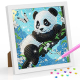SENQAO Panda Diamond Art Kit for Adults with Frame Art and Crafts for Adults Ages 6-8 -10-12 Easy to DIY Diamond Art for Adults and Adult Beginners Home Wall Decoration 7.1x7.1inch SENQAO