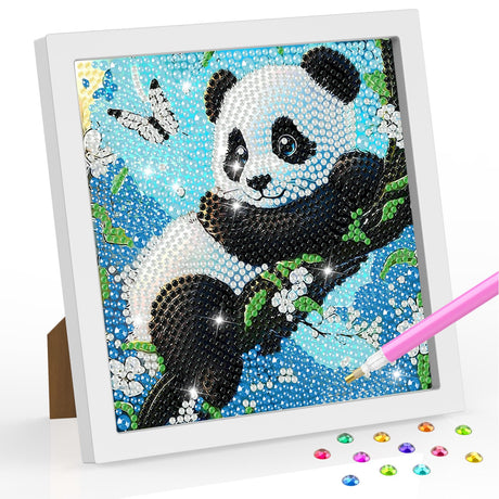 SENQAO Panda Diamond Art Kit for Adults with Frame Art and Crafts for Adults Ages 6-8 -10-12 Easy to DIY Diamond Art for Adults and Adult Beginners Home Wall Decoration 7.1x7.1inch SENQAO