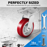 Castrek 6 Inch Heavy Duty Casters Set of 4, Lockable Plate Caster Wheels with Brakes Scratch Resistant & 360 Degree Rotatable, 6000 lbs Load Capacity - Ideal for Any Floor (2 x Swivel & 2 x Brakes) Castrek