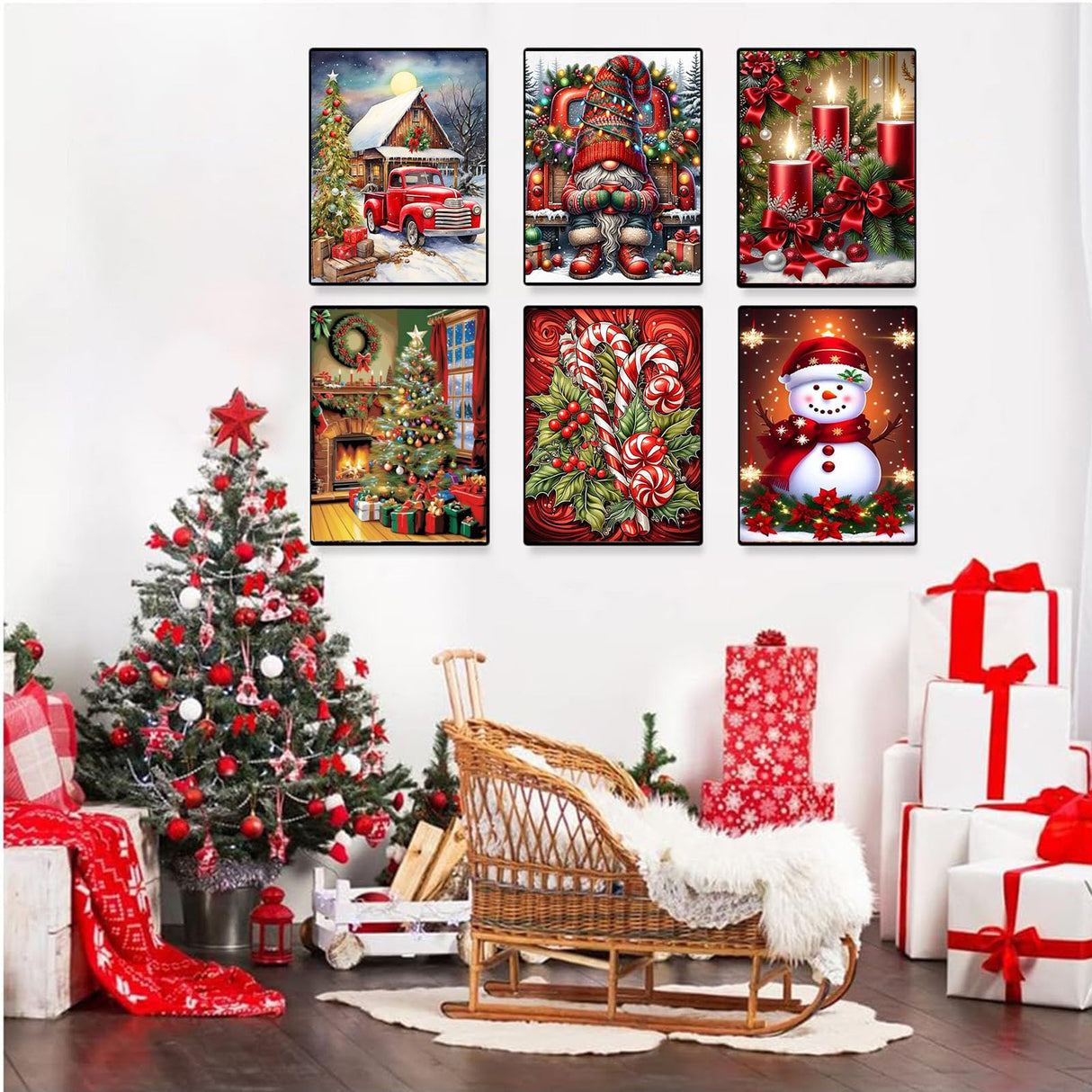 ajepon 6 Pack Paint by Numbers for Adult Kit Christmas - Christmas Adult Paint by Numbers Kits, Paint by Numbers Kit on Canvas Without Frame Oil Painting Acrylic Paints for Home Wall Decor 12X16inch ajepon