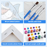 MXJSUA 4 Pack Cute Animals Paint by Numbers Kit with Framed Canvas for Ages 6-12 Kids, Shark Paint by Numbers Kits for Children Beginners, Acrylic Oil Painting for Home Wall Decor Gift (8x8 inch) MXJSUA