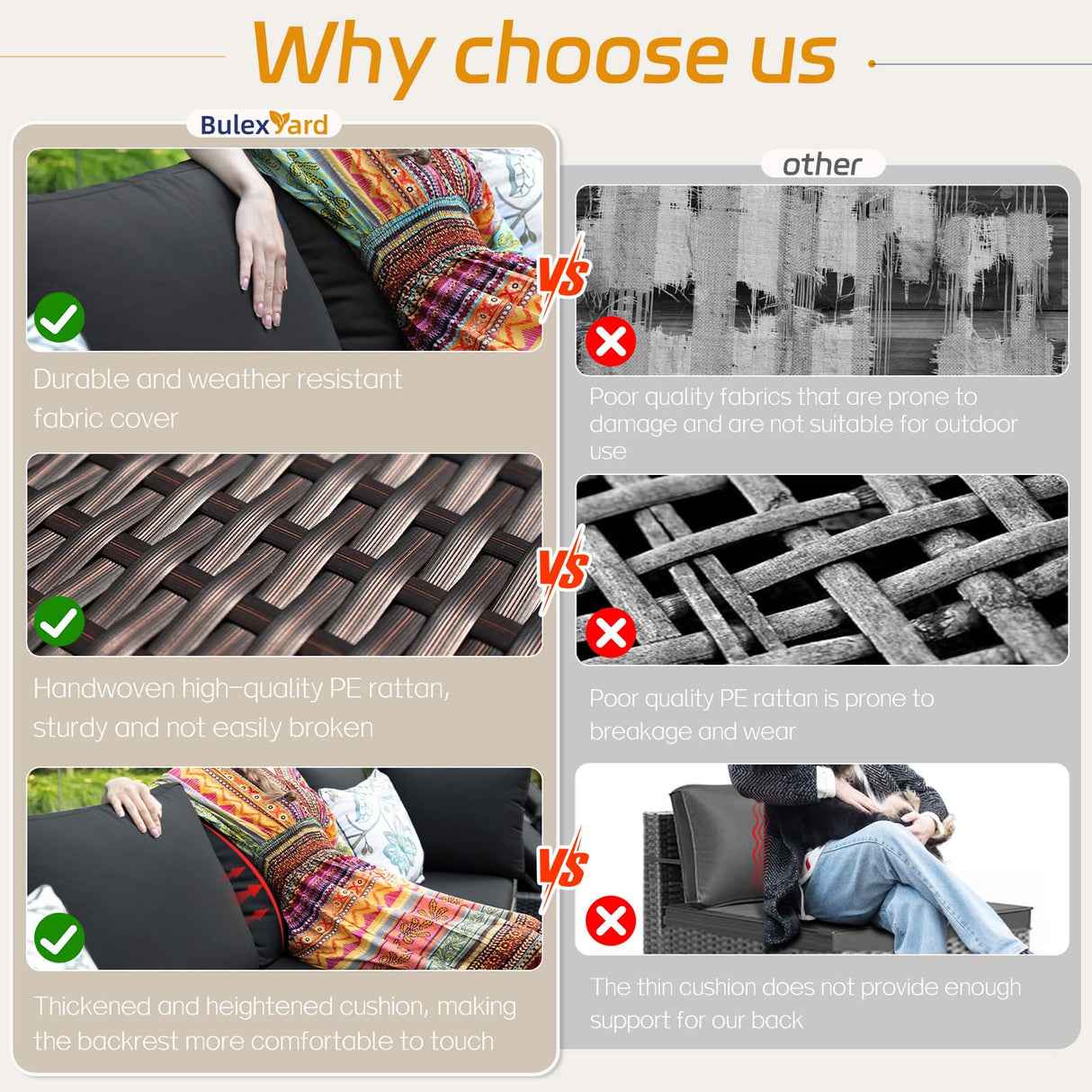 BULEXYARD 9 Piece Highback Patio Furniture Set with Fire Pit Table, Modern Modular Outdoor Sectional Couch Sofa with Ottoman, 8-Person Backyard Seating for Outside, Deck, Brown Wicker & Black Cushion BULEXYARD