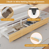 DICTAC Twin Over Full Bunk Bed with 4 Storage Drawers and 3-Tier Open Bookshelf Metal Bunk Bed with LED Lights,Charging Station and Organizer Pegboard,bunk Beds with Safety Guardrail and Ladder,White DICTAC