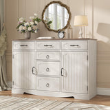 Maupvit Buffet Cabinet, Sideboard Cabinet with 2 Doors and 6 Drawers, Modern Farmhouse Buffet Table with Storage & Adjustable Shelves for Kitchen, Coffee Bar Table for Dining, Living Room (White) Maupvit