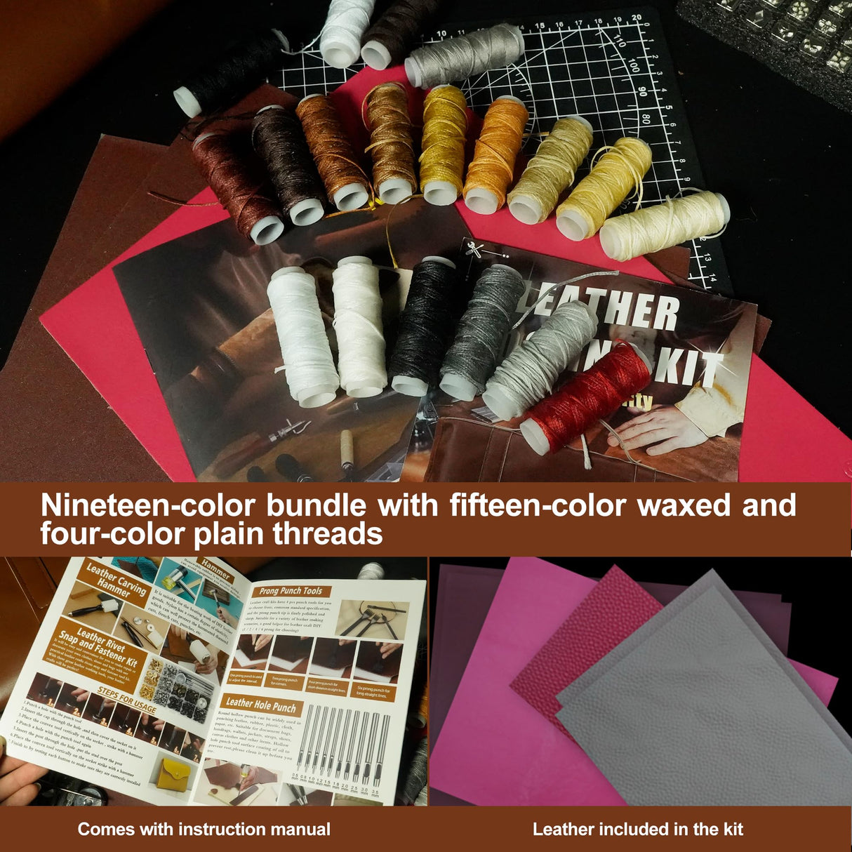 Runfider 588PCS Leather Working Tool Set, professional tools for leather craft enthusiasts beginners, contains a variety of carving, cutting, punching, sewing and stamping tools to meet all your needs runfider