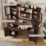 Maupvit Farmhouse Vanity Desk with Mirror and Lights, Makeup Vanity Table with Charging Station, 45" Bedroom Table with 4 Drawers and Cabinets, 3 Lighting Modes, Brown Maupvit